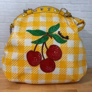 Betsey Johnson Yellow Plaid Cherry Shoulder Bag